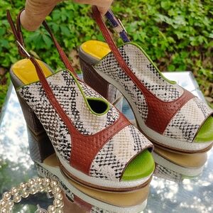 ALTURA SIE7E $188 SZ 25 US SZ 8 SLINGBACK PEEPTOE SNAKE HEELS SANDALS LN